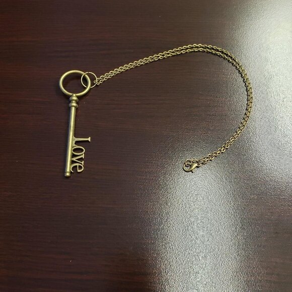 LOVE Skeleton Key Necklace on Bronze Chain - Picture 3 of 6